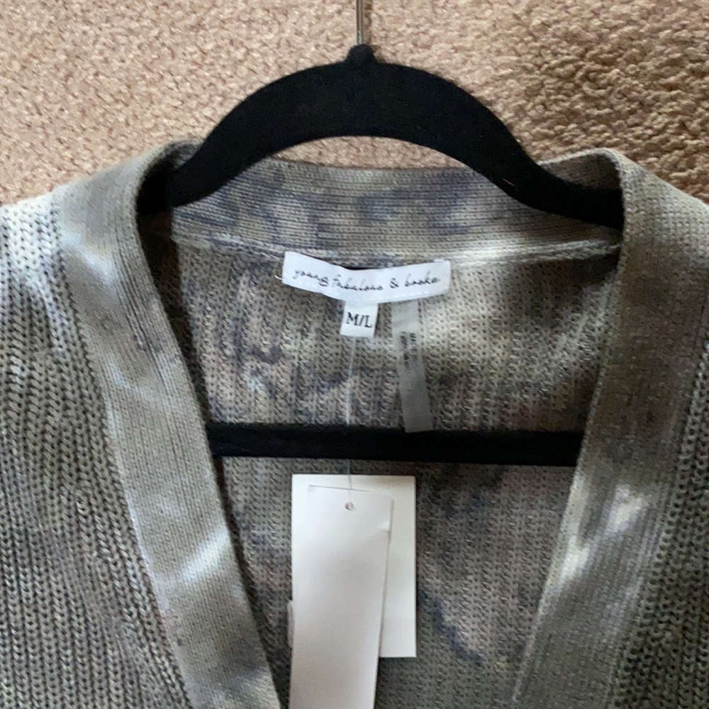 NEW Young Fabulous & Broke Indie Distressed Cardigan Sweater in Rare Camo Wash L - Picture 3 of 8
